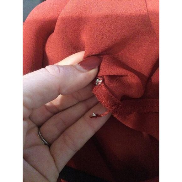 J.Crew Womens Ruffleneck Top Medium Red Chiffon Whimsigoth Sheer Classic Office - Picture 14 of 14